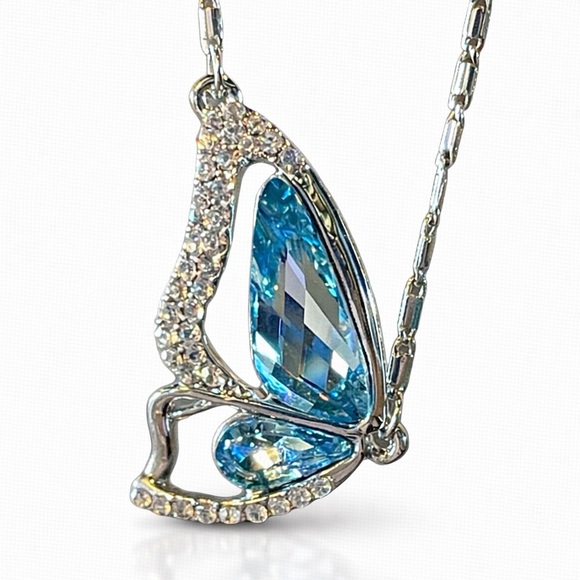 Jewelry - Blue & Silver Crystal Butterfly Wing Necklace